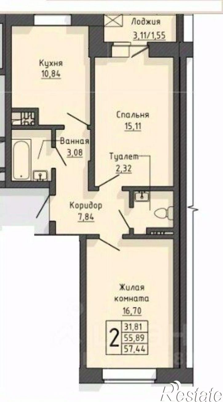 2-комн квартира